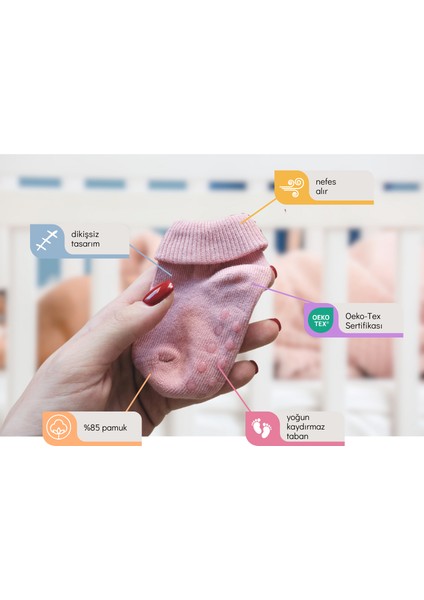 Kaydırmaz Taban 5'li Dikişsiz Organik Pamuklu Bebek Çorap Seti fiyatları