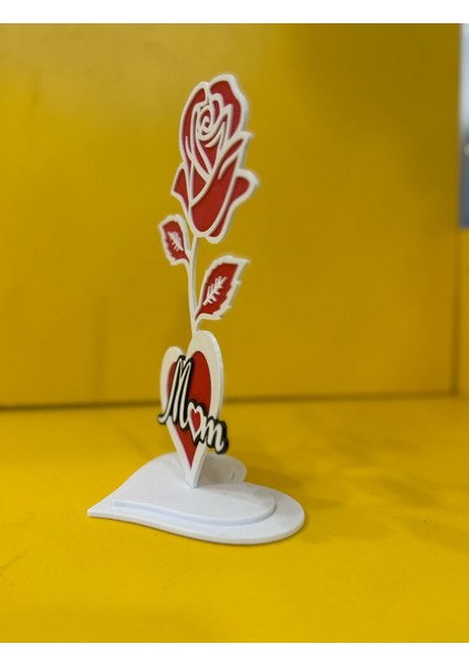 Anneler Gününe Özel Gül Desenli Mom Yazılı Biblo
