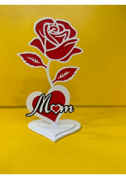 Anneler Gününe Özel Gül Desenli Mom Yazılı Biblo