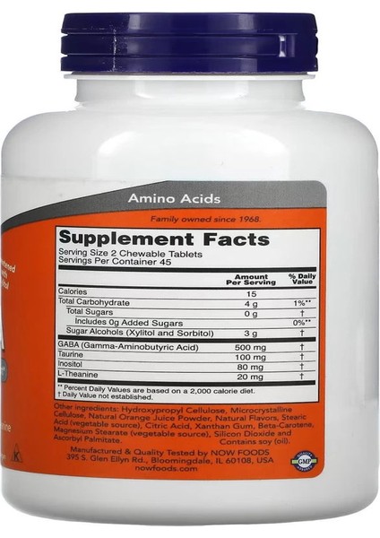Foods Chewable Gaba-Taurine-Theanine-Inositol 700 Mg Natural Orange Flavor 90 Chewables