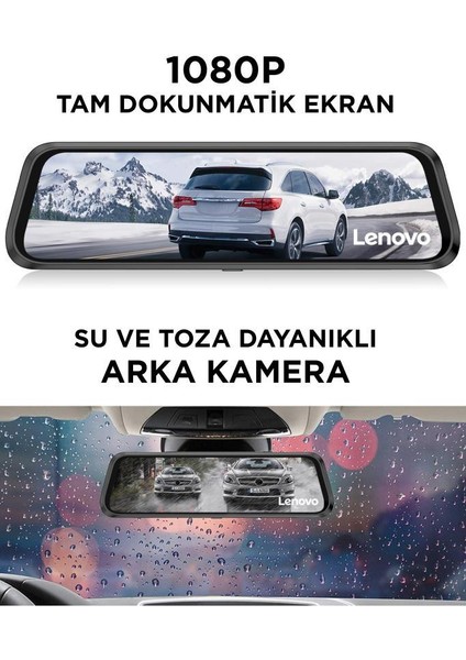 V7AHD Siyah 1080P Araç Içi 9.6inç Dokunmatik Dikiz Ayna Gece Görüşü Ön ve Arka Araç Kamerası