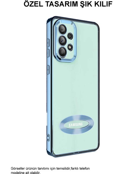 Caseworld Samsung Galaxy A16 Kapak Yanları Renkli Lens Korumalı Logo Gösteren Şeffaf Luxury Silikon Kılıf - Mavi fırsatları