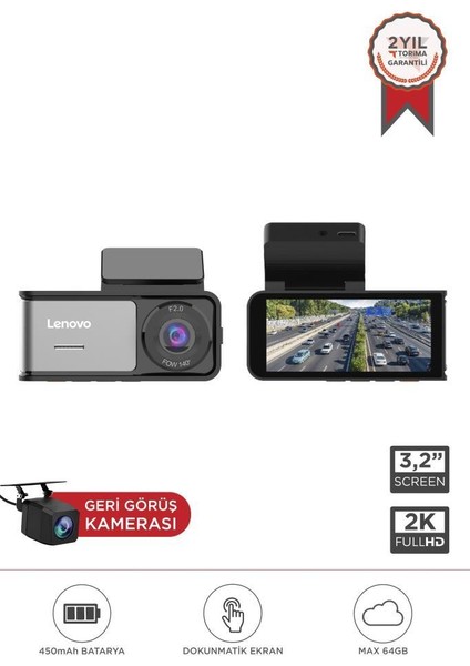 R1/5369 Siyah 2k Wifi Araç Içi Dokunmatik Ön ve Arka Araç Kamerası