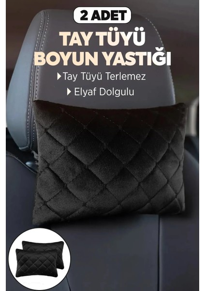 2'li Lüks Ortopedik Tay Tüylü Siyah Desenli Oto Boyun Yastığı modelleri