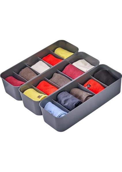 ( 3 Adet ) 5 Bölmeli Düzenleyici, Dolap-Çekmece Içi Organizer Saat,takı,iç Çamaşırı Düzenleyici