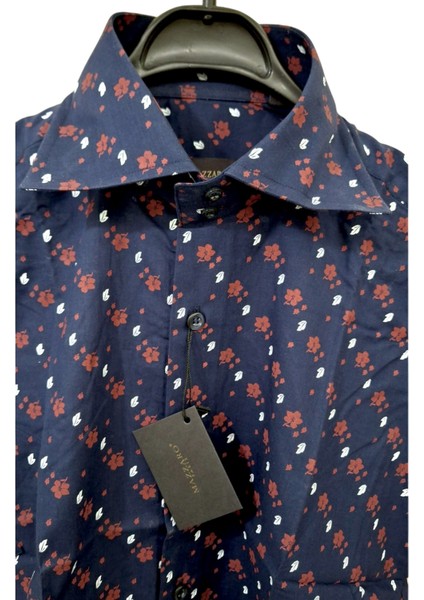 LACİVERT, KIRMIZI ÇİÇEK DESENLİ Pamuk Kısa Kollu M Beden SLİM FİT Erkek GÖMLEĞİ fiyatları