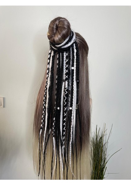 Rasta Mix Afrika Örgü Toka 25'li 50CM - Siyah & Beyaz (Taraftar)