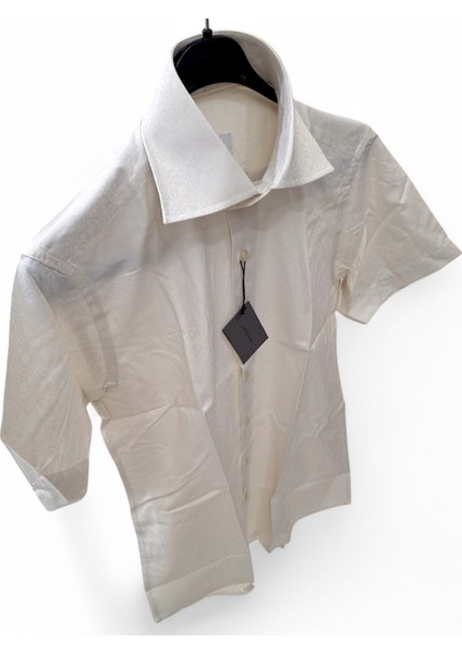 BEJ, KENDİNDEN DESENLİ PAMUK M BEDEN SLİM FİT ERKEK KISA KOLLU GÖMLEK fiyatları