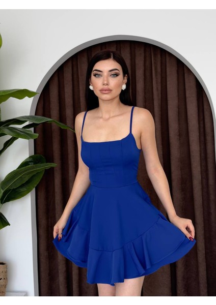 Askılı Volanlı Eteği Belden Açılan Fırfırlı Kadın Mini Elbise fırsatları