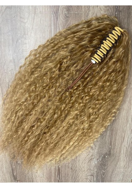 Rus Afro Dalgası Mandallı At Kuyruğu Saç Tokası - Karamel