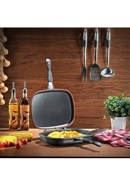 Granit 36 cm Çift Taraflı Grill Balık ve Izgara Tavası Siyah fiyatları