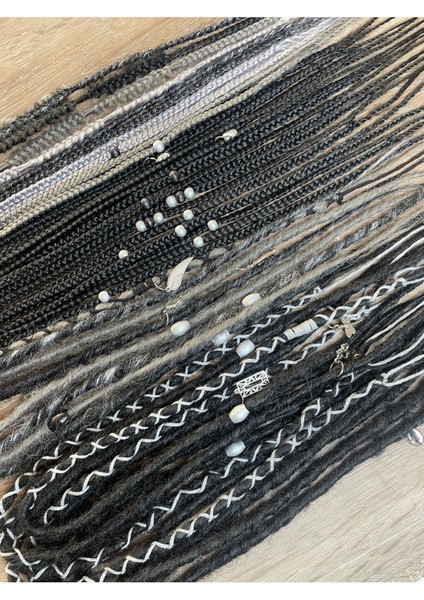 52LI Rasta Mix Afrika Örgü Set Kombin - Siyah & Gri Nin Tonları fiyatları