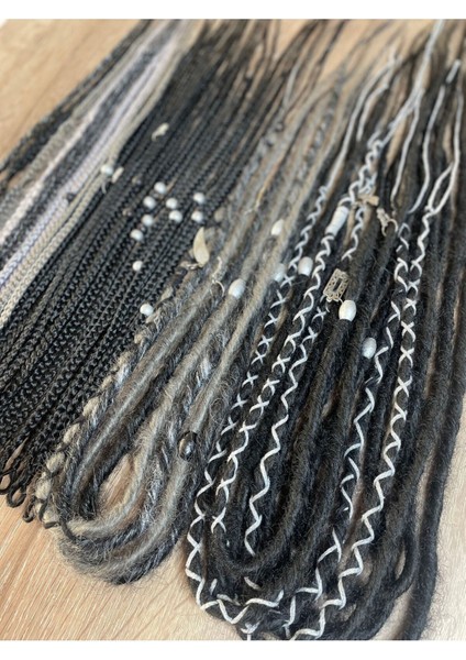 52LI Rasta Mix Afrika Örgü Set Kombin - Siyah & Gri Nin Tonları modelleri