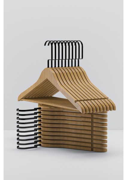 Ahşap Askı Kıyafet Elbise ve Gömlek Askısı Özel Seri Siyah Kanca (Ultra Lüks) 12 Adet fırsatları