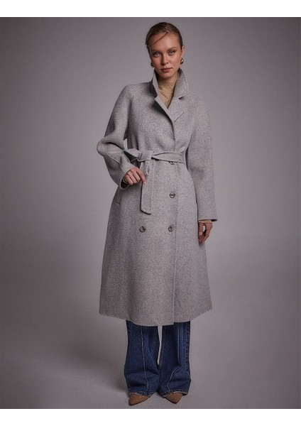 KAYRA Premium Yün Reglan Kol Kuşaklı Kaban KA-A23-17030A Gri fiyatları