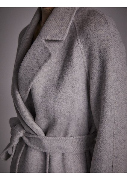 KAYRA Premium Yün Reglan Kol Kuşaklı Kaban KA-A23-17030A Gri modelleri