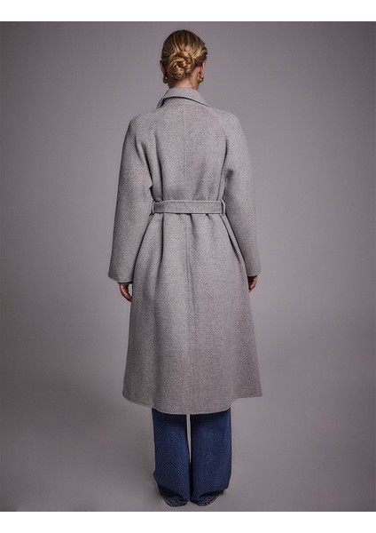 KAYRA Premium Yün Reglan Kol Kuşaklı Kaban KA-A23-17030A Gri fırsatları
