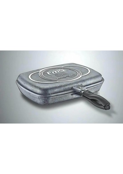 Granit 36 cm Çift Taraflı Grill Balık ve Izgara Tavası Gri