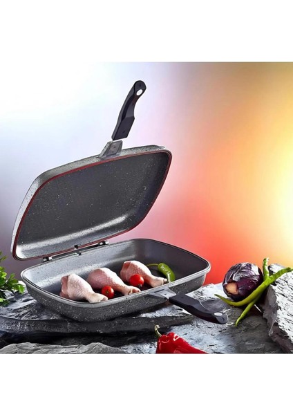 Granit 36 cm Çift Taraflı Grill Balık ve Izgara Tavası Gri fiyatları