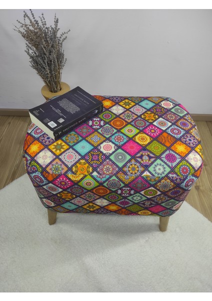 Renkli Ahşap Ayaklı Oval Puf, Kapı Önü Pufu, Ayakucu Pufu ,dijitaldesenpuf,makyaj Pufu modelleri