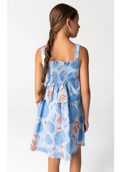 04-12 Yaş Kız Çocuk Mavi Çiçek Desenli Elbise - Mavi fırsatları