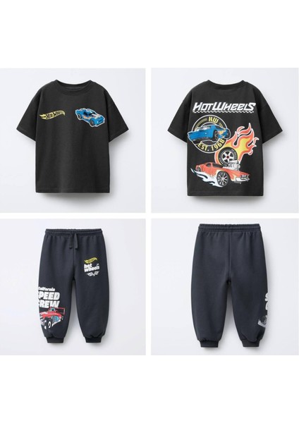 How Wheels Araba Baskılı Tshirt ve Eşofman Takım Antrasit