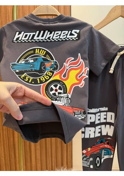 How Wheels Araba Baskılı Tshirt ve Eşofman Takım Antrasit