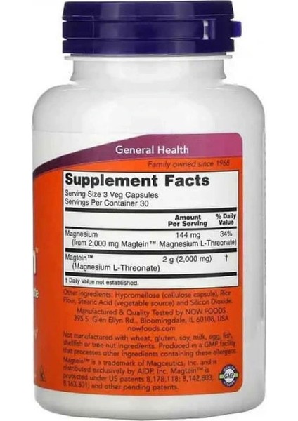 Foods Magnesium L-Threonate Magtein 2000 Mg 90 Veg Caps fiyatları