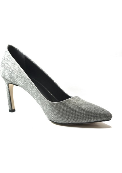 4.99-1 Platin & Siyah Simli Abiye Kadın Stiletto Ayakkabı