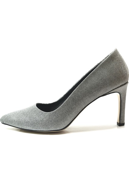 4.99-1 Platin & Siyah Simli Abiye Kadın Stiletto Ayakkabı
