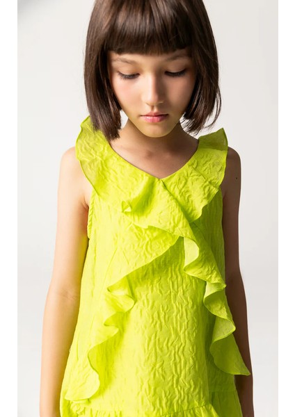 04-12 Yaş Kız Çocuk Neon Green Elbise - Yeşil modelleri