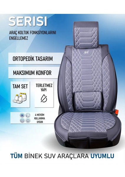 Renault Kadjar Uyumlu Yarı Deri Oto Koltuk Kılıfı Tam 5li Set Mars Füme Renk indirimleri