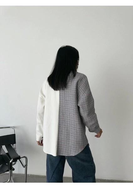 Chanel Parçalı Gömlek - Mavi-Ekru
