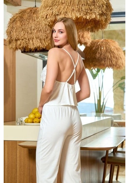 25546 Kadın Krem Sabahlıklı % 100 Pamuk 3'lü Pijama Takımı fiyatları