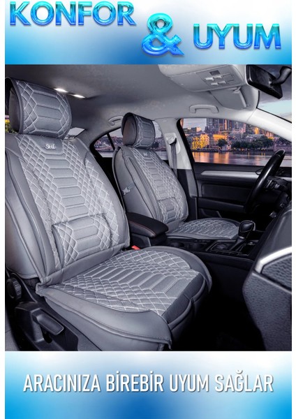 Kia Sportage Uyumlu Yarı Deri Oto Koltuk Kılıfı Tam 5li Set Mars Füme Renk