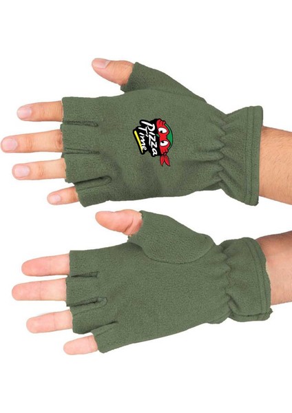 Haki polar kesik eldiven, rahat ve şık, bileklikli, pamuklu, örme kumaşlı