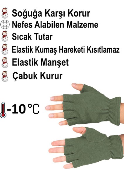 Haki polar kesik eldiven, rahat ve şık, bileklikli, pamuklu, örme kumaşlı fiyatları