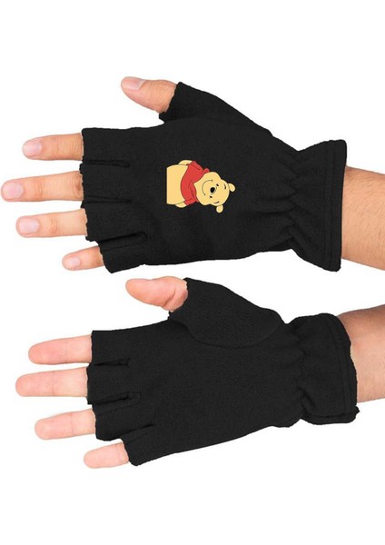 Sevimli Winnie The Pooh Polar Kesik Eldiven, şık ve rahat pamuklu eldiven, siyah renk