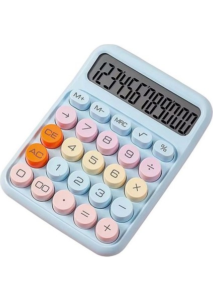 12 Haneli Geniş LCD Ekran Yuvarlak Düğme Sevimli Şeker Renkli Hesap Makinesi Mavi