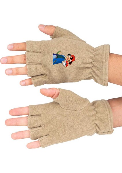 Bej Polar Kesik Eldiven, Rahat ve Şık, Pamuklu, Örme Kumaş, Bll5038