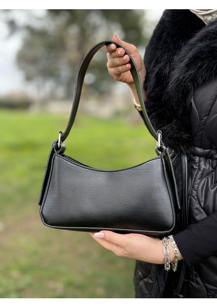 Siyah Kadın Baget Ayarlanabilir Askılı Şık El ve Omuz Çantası