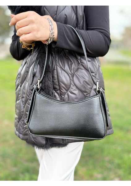 Siyah Kadın Baget Ayarlanabilir Askılı Şık El ve Omuz Çantası modelleri