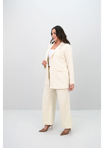 Kadın Büyük Beden Geniş Paça Ceket Pantolon Takım 9008-25