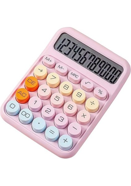 12 Haneli Geniş LCD Ekran Yuvarlak Düğme Sevimli Şeker Renkli Hesap Makinesi Mor