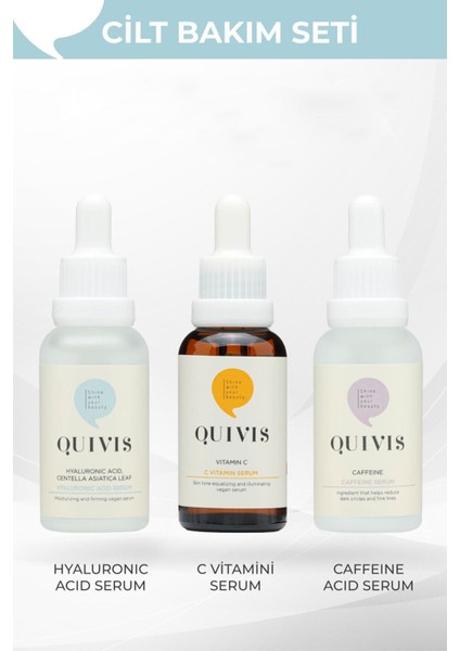 Canlandırıcı & Nemlendirici Cilt Bakım Seti | C Vitamini Serum, Hyaluronik Asit Serum & Kafein Serumu