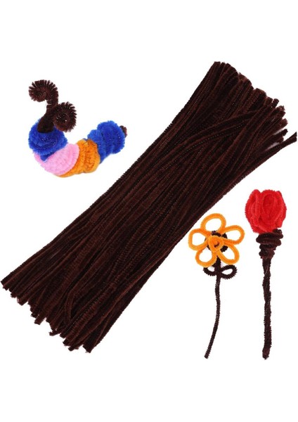 Kahverengi Şönil, 25 Adet Eğitici Şönil Seti, Tüylü Tel, 30 Cm, Peluş Tel