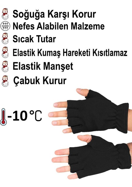 Siyah Polar Kesik Eldiven, Sıcak ve Şık Tasarım, Pamuklu Kumaş, Rahat Kullanım