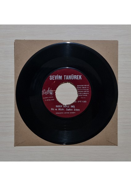 Sevim Tanürek - Kader Böyle Imiş - Maziyi Unutma - Dönem Baskı Plak - 45LIK - Kırkbeşlik