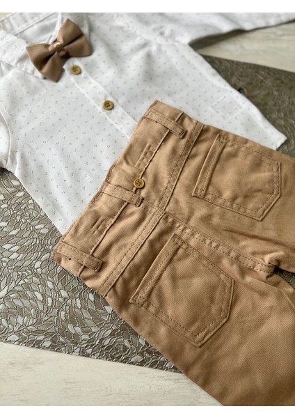 Fukukumbaby Salopetli Papyonlu 4lü Erkek Bebek Takım Kahverengi fiyatları