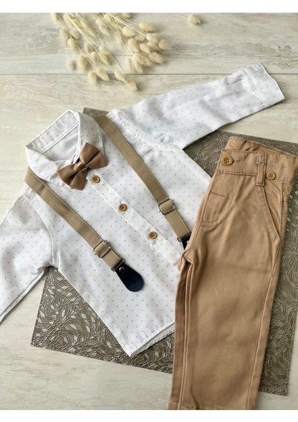 Fukukumbaby Salopetli Papyonlu 4lü Erkek Bebek Takım Kahverengi modelleri